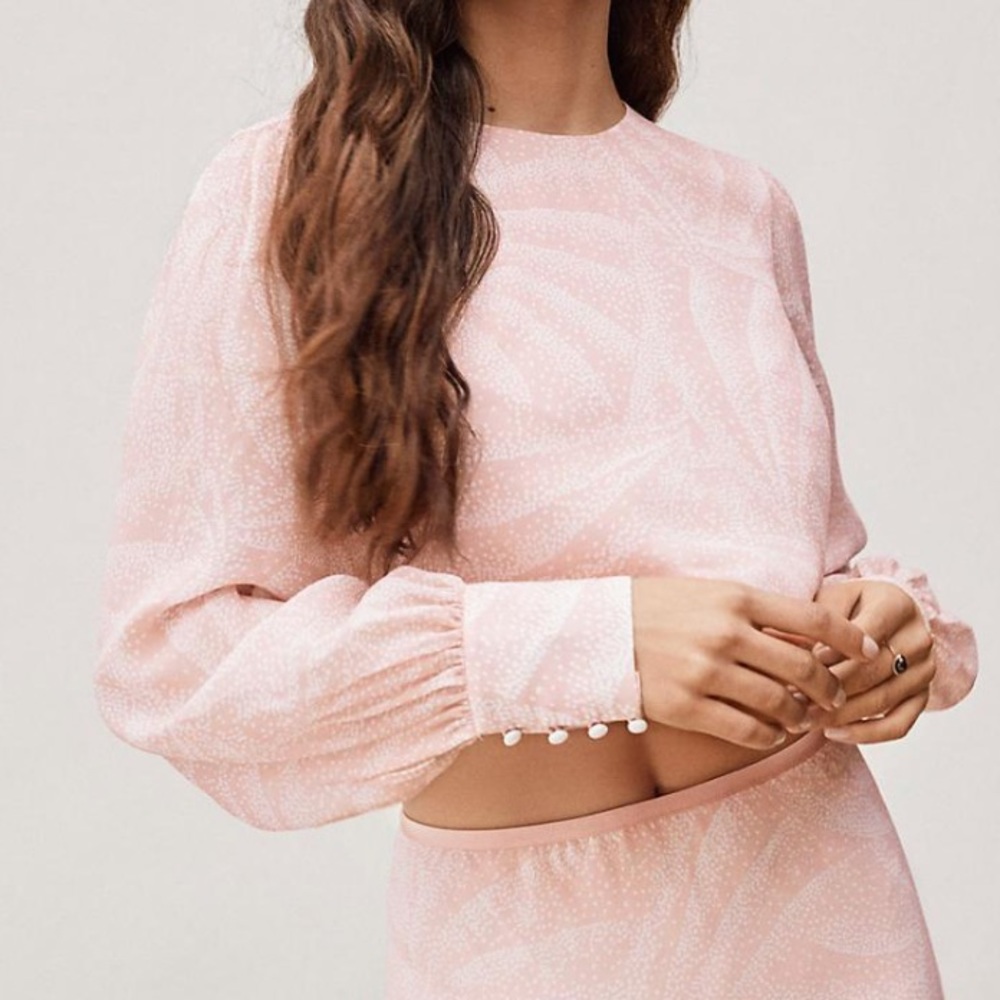 TVF for DVF Cropped Pink Chiffon Top